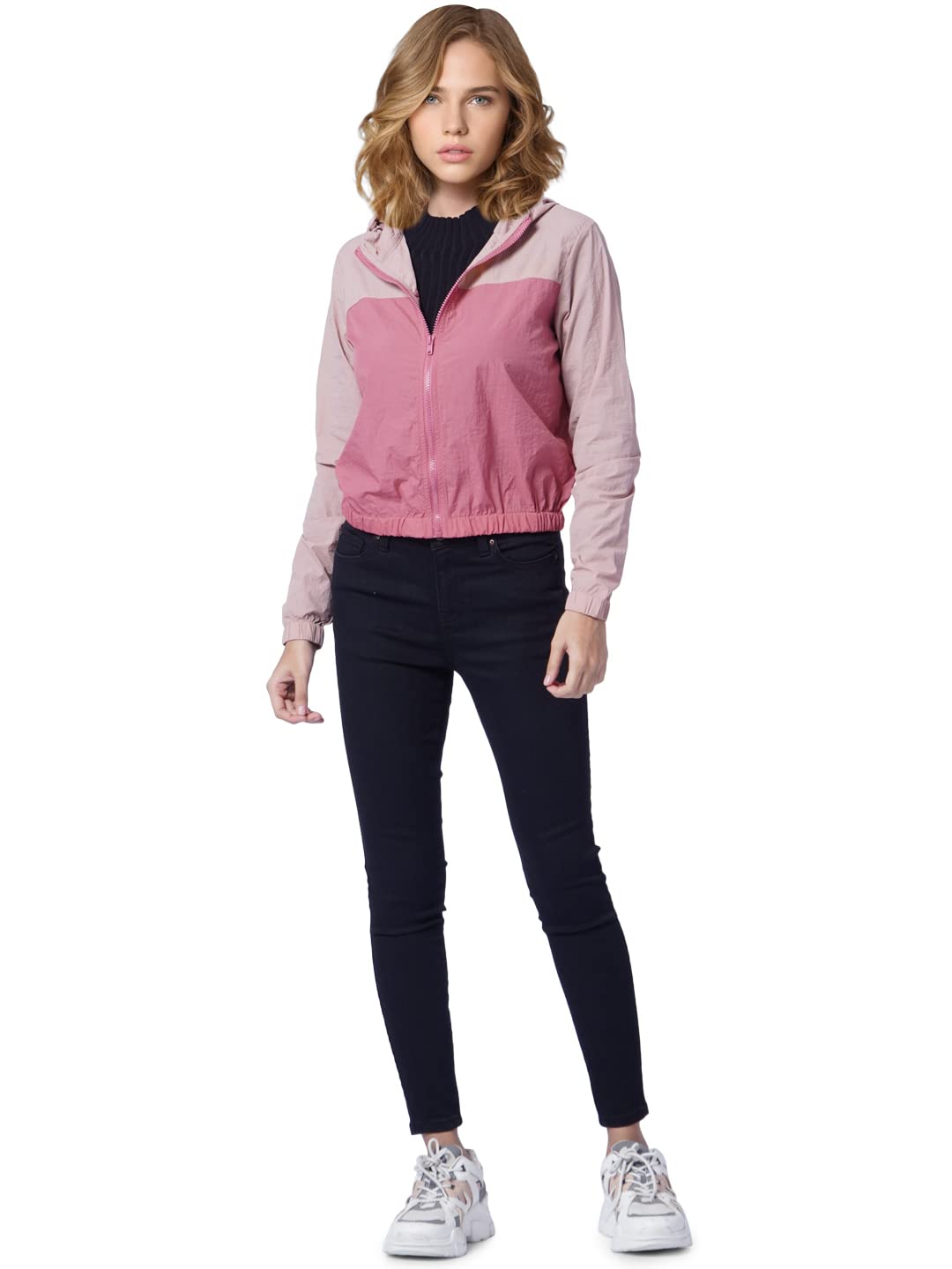 only Women Pink Colourblocked Bomber Jacket-picture-33