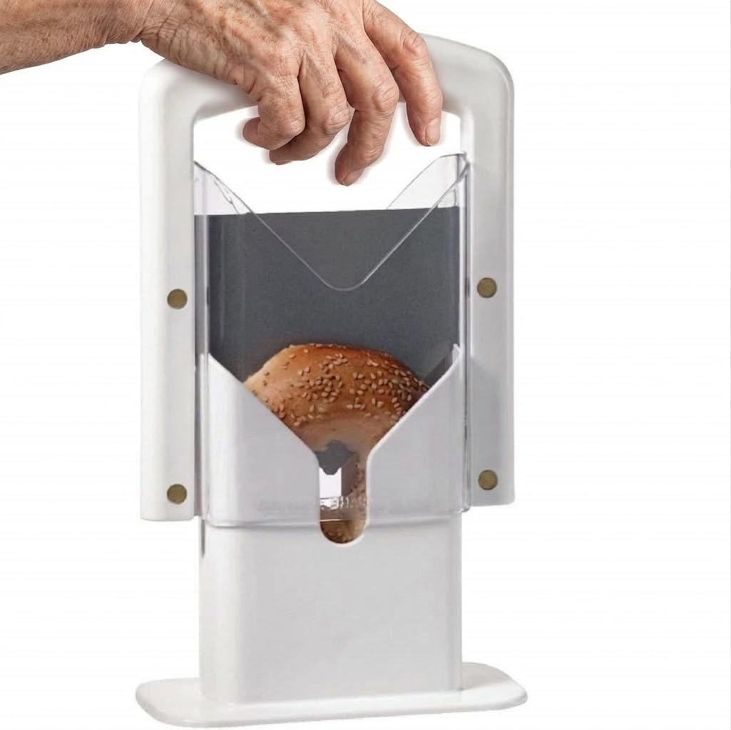 bagel slicer with non-stick guillotine cutter for small and large bagels slicing (ABS, WHITE)-image-1