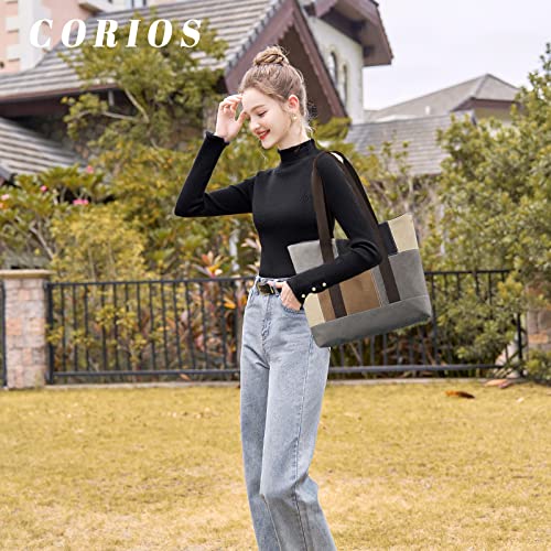 Image of CORIOS Women's Canvas Handbag Casual Shoulder Bag Patchwork Tote Bag