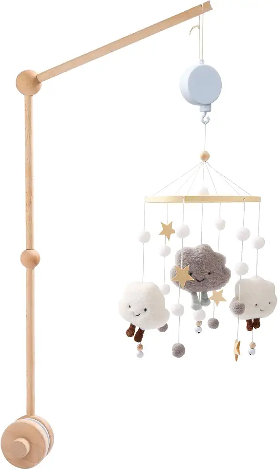 Berço Móvel De 27 Polegadas, Suporte Madeira Para Berçário, Com Ângulo Ajustável E Altura Caixa Música Decoração Cama