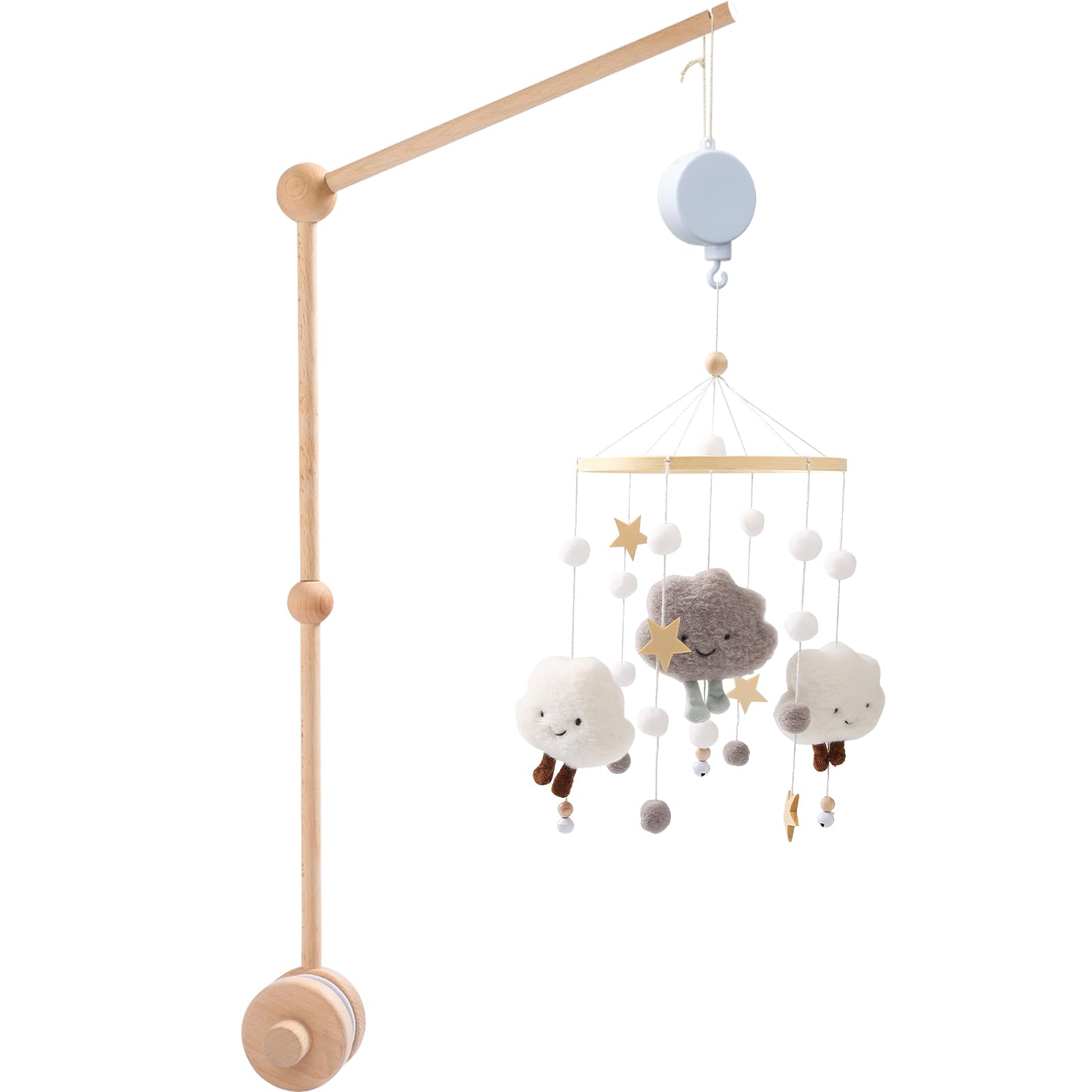 KTZCTPCA 27" Baby Crib Mobile Arm, Wooden Mobile Holder with Music Box for Crib & Nursery