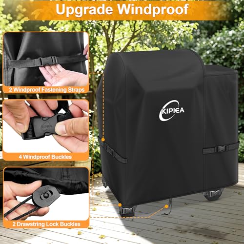 Image of Kipiea 600D Pellet Grill Cover for Weber Searwood 600 & Smoque, Waterproof BBQ Smoker Cover, UV Resistant, No Tear, No Fading