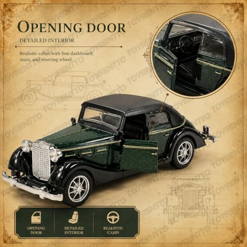 Image of 1:36 Scale Vintage Die Cast Car Model Pull Back Action Open Door Metal Toy Classic Retro Sedan Collectible Vehicle for Kids Adults Display Decor Birthday Gift