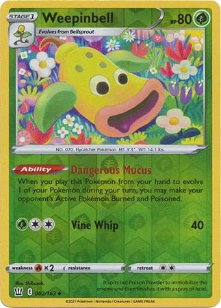 Pokemon pojedyncza karta WEEPINBELL 002/163 odwrotne holo style bitwy