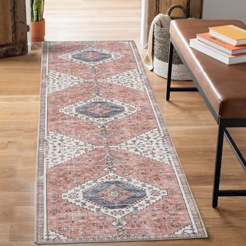 Decomall Rina Washable Rug Runner, Bohemian Vintage Foldable Carpet For Kitchen Hallway, 2' 6" X 9',Orange #TOP11