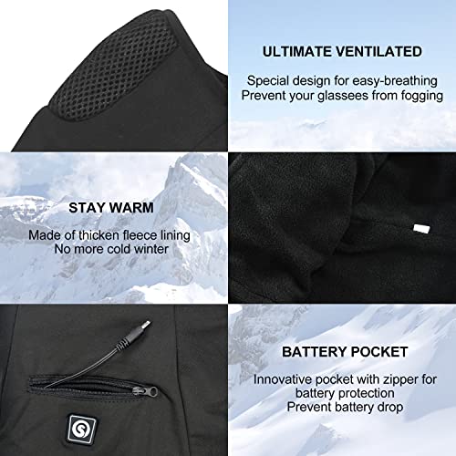 Heated Balaclava Face Mask, Windproof Black Ski Mask For Men, Thermal Full Face Ski Mask For Motorcycle Riding Cycling #TOP2