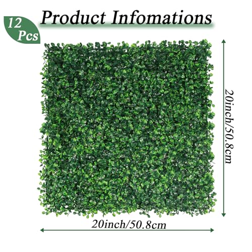 Tinsow 12 Pack 20x20 Inch Artificial Boxwood Hedge Panels UV Resistant Privacy Screen Topiary Decor All Weather Indoor Outdoor Garden Fence Backyard
