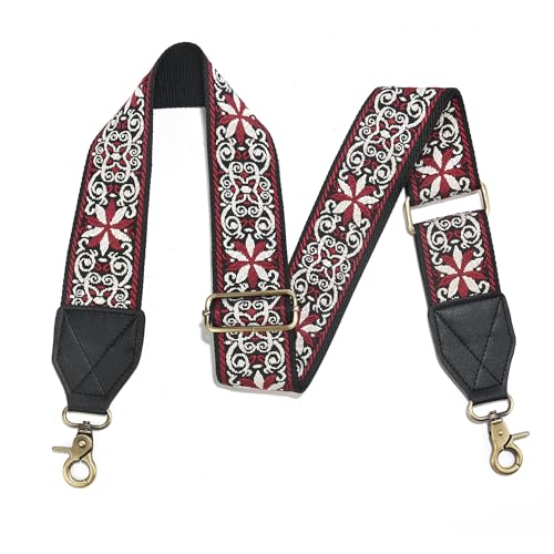 Image of LEMEDE Purse Strap,2 inch Leather End Shoulder Strap Adjustable Replacement,Retro Jacquard Multi-pattern Crossbody Bag Straps