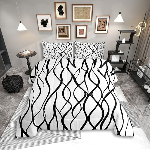Erosebridal Black and White Bedding Queen,Modern Striped Comforter Set for