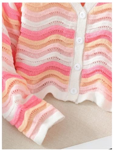 MakeMeChic Girl's Striped Colorblock V Neck Long Sleeve Button Down Knit Cute Cardigan Sweater3