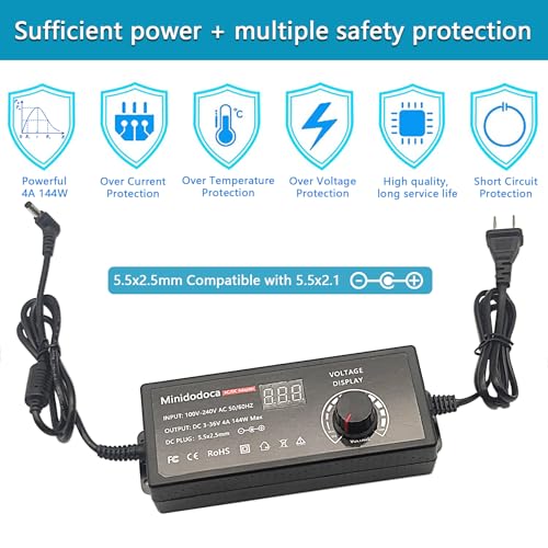 144W Power Supply Adjustable DC 3V ~ 36V Variable Universal Switching AC/DC Adapter Minidodoca AC to DC Converter with LED Voltage Display and 16 Tips, for 3V to 36V Household Electronics - 4000mA Max2