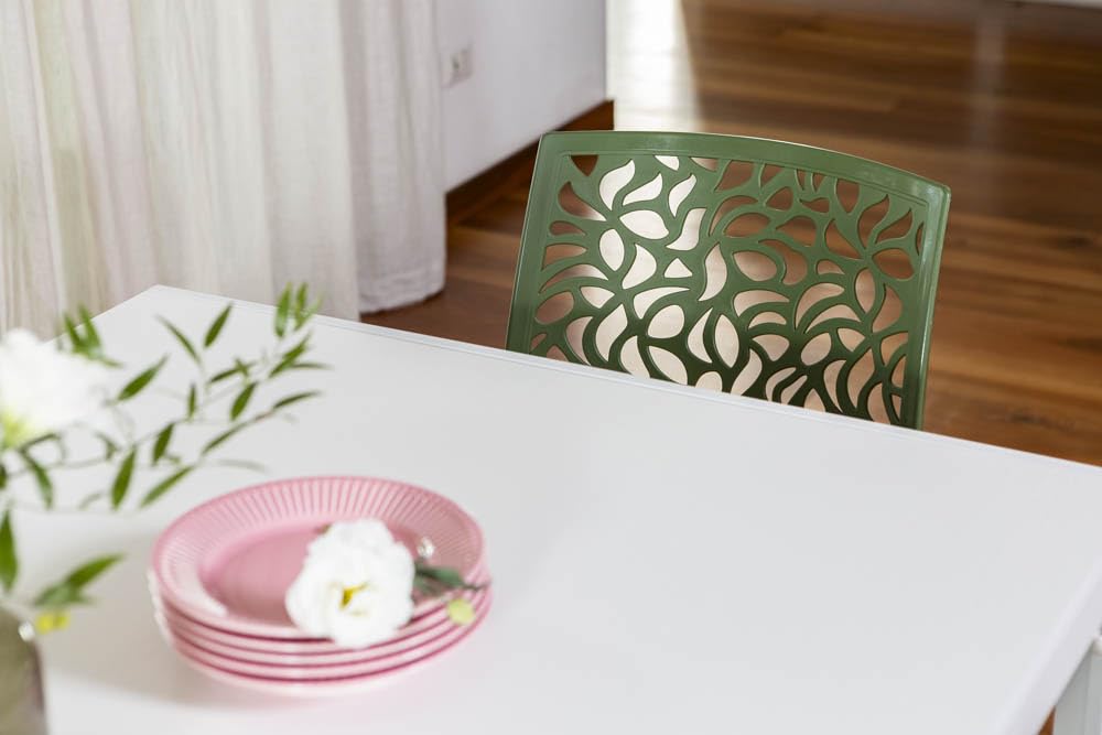 Sillas de resina moderna apilables de polipropileno con fibra de vidrio, para interior, cocina o comedor, exterior y jardín, sillas de restaurante y contract - Anna (6 Sillas, Verde oliva)