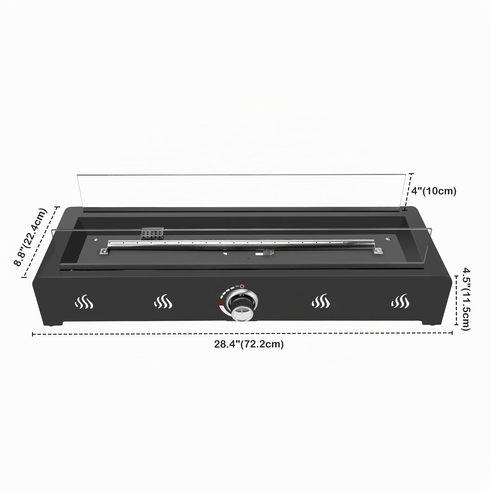 Onlyfire Braciere a gas rettangolare da tavolo, 6,5 kW, riscaldatore esterno con pietre laviche e protezione antivento in vetro, braciere propano per patio, cortile