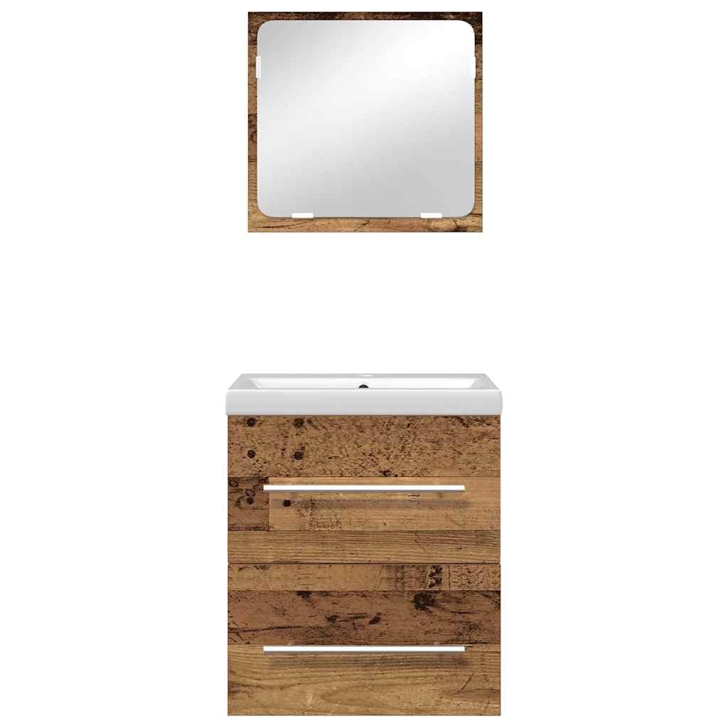 Set Mobili Bagno 2 Pz Mobile Sospeso e Specchio Legno Vecchio | Rinnova il bagno con un set moderno salvaspazio composto da mobiletto a parete con 2 cassetti e specchio rettangolare.