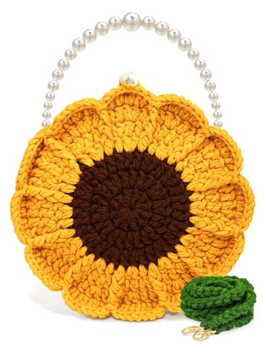 Pearl Sunflower Purse Crossbody Crochet Bag Small Shoulder Handbags Gifts For Women Knitting Lovers