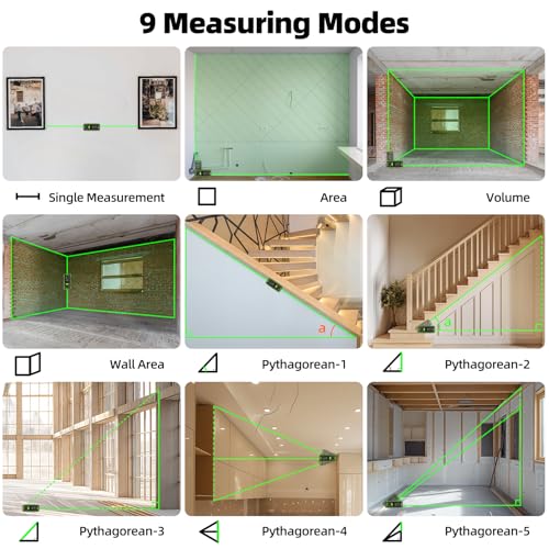 Image of Huepar Dual Laser Measuring Tool, 656Ft Green-Beam Bilateral Digital Laser Distance Measure 6 Units Ft /in /M, Rechargeable Laser Measurement Tool -Backlit LCD Display, Length /Area /Volume /Angle Sensor