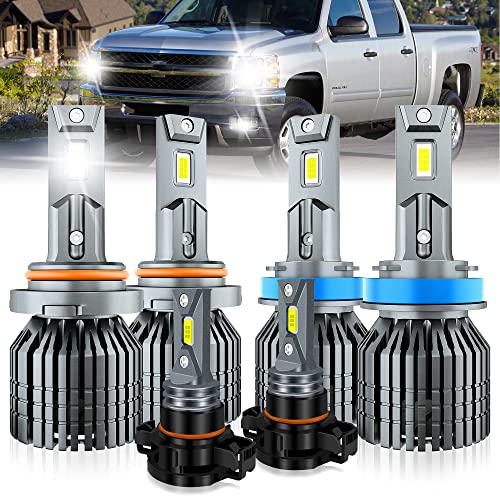 ENJOYAKOM 9005/HB3 High Beam + H11 Low Beam + 5202 Fog Light Bulbs Fit for (2007-2015) Chevy SILVERADO 1500 2500 3500HD Led Headlight Bulbs 600% Brightness 6000K Cool White Plug & Play,Pack of 6