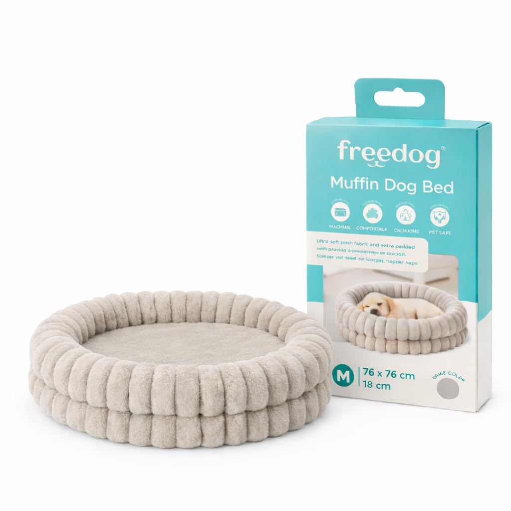 Freedog Cama Muffin Beige (76x76x18cm) - Cama Perro - Cama para Perros - Camas para Perros Grandes - Camas Perros Medianos - Colchon Perro - Relajante Perros - Camita Perros Pequeños - Dog Bed Large