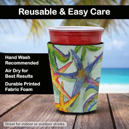 Image of Caroline's Treasures 8542RSC Starfish Red Cup Hugger Cup Cooler Sleeve Hugger Machine Washable Drink Sleeve Hugger Collapsible Insulator Beverage Insulated Holder
