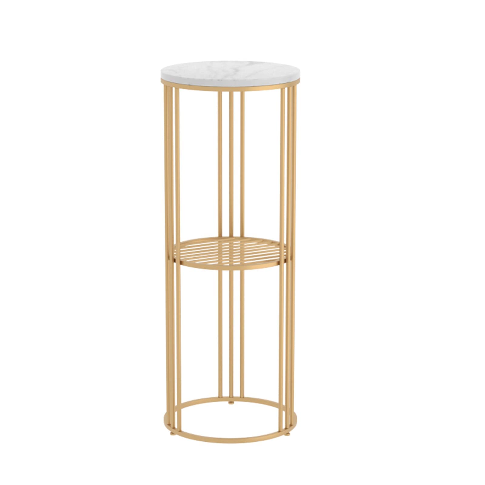 Table d'appoint ronde moderne en marbre 30 cm 2 niveaux avec étagère de rangement compacte dorée