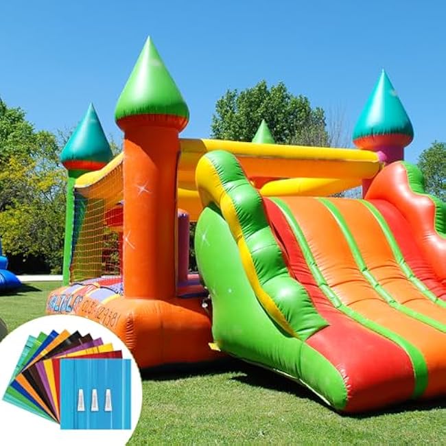 10 Pcs Bounce House Patch Repair Kit Professional Vinyl Repair Kit for Inflatable Bounce Houses Includes Multi-Color Vinyl PVC Patches with 3 x 3g Glue Accessory for Inflatables