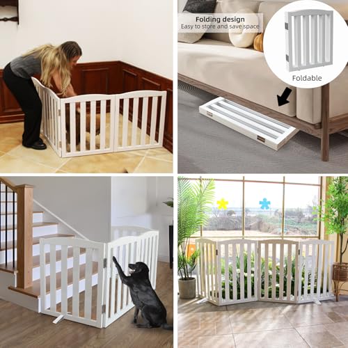 ZJSF Foldable Freestanding Indoor Dog Gate for House Wood White Long Pet Gates Dog Fence for Stairs Puppy Gates for Hallways,Pet Fence, Puppy Gate,Support Feet Included 24 "Height-2 Panels - Image 4