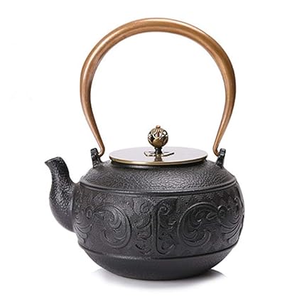 ZXY-NAN Ceramic Cast Iron Teapot Retro Meticulous Workmanship Suzaku Pattern Cast Iron Teapot is Perfect for Tea Lovers for Loose Leaf Tea (Color : Black, Size : 1400ml)