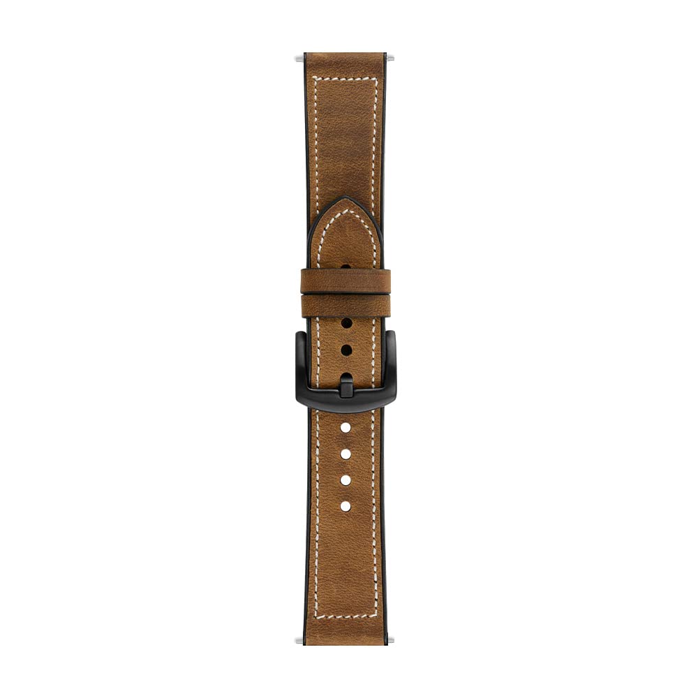 C2D JOY Leather & Silicone Mixed Strap Compatible with vivosmart 5 Replacement Watch band with New Transparent Case M/L-Brown