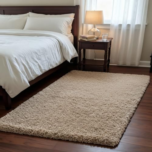 Image of Carpet for Hallway, Kitchen, and Modern Interiors, Cozy Shag Runner for Living Room, Entryway & Office Decor Size 3x5 feet Beige