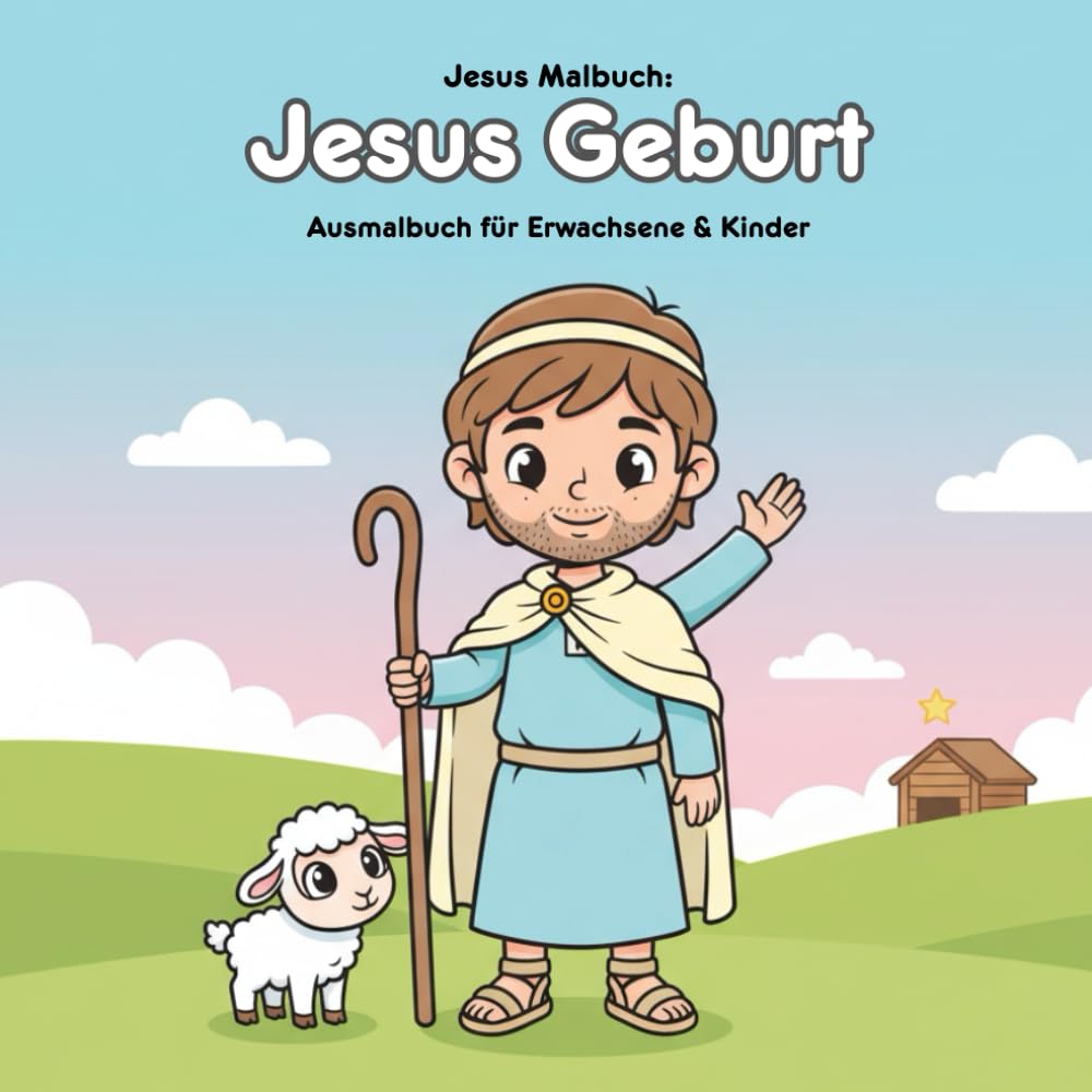 Jesus Geburt Malbuch & Geschichte: Für Erwachsene & Kinder | 36 Ausmalbilder | 21.59 x 21.59 cm | Die Weihnachtsgeschichte zum Ausmalen und Erleben