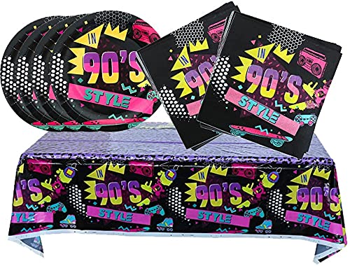 BAIDA 90â€™s Birthday Party Supplies, 20 napkins ,20 plates and 1 tableclothï¼Œ90s/90's theme party birthday party supplies