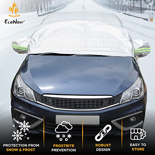 Image of EcoNour Car Windshield Snow and Frost Cover | Water-Resistant, Windproof, Dustproof | All Weather Car Front Cover | Ideal Half Exterior Sunroof Cover Protects Your Windshield and Roof (Sedan 3XL)