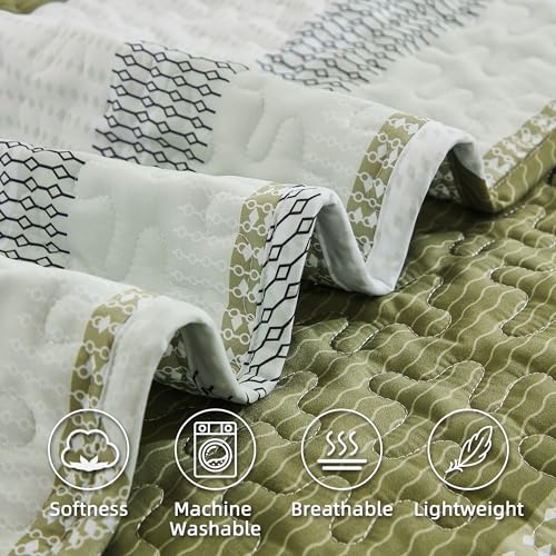 Image of Andency King Size Quilt Set Olive, 3 Pcs Bedspreads & Coverlets