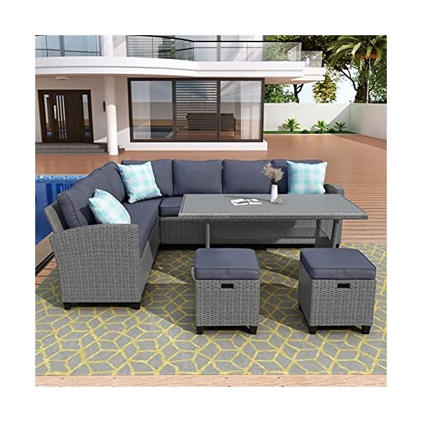 CHENGSYSTE Dining Set Patio Dining Set，5 Pcs Outdoor Conversation Set Patio Furniture Set All Weather Wicker Sectional Couch Sofa Dining Table Chair Patio Furniture Sets - Image 7
