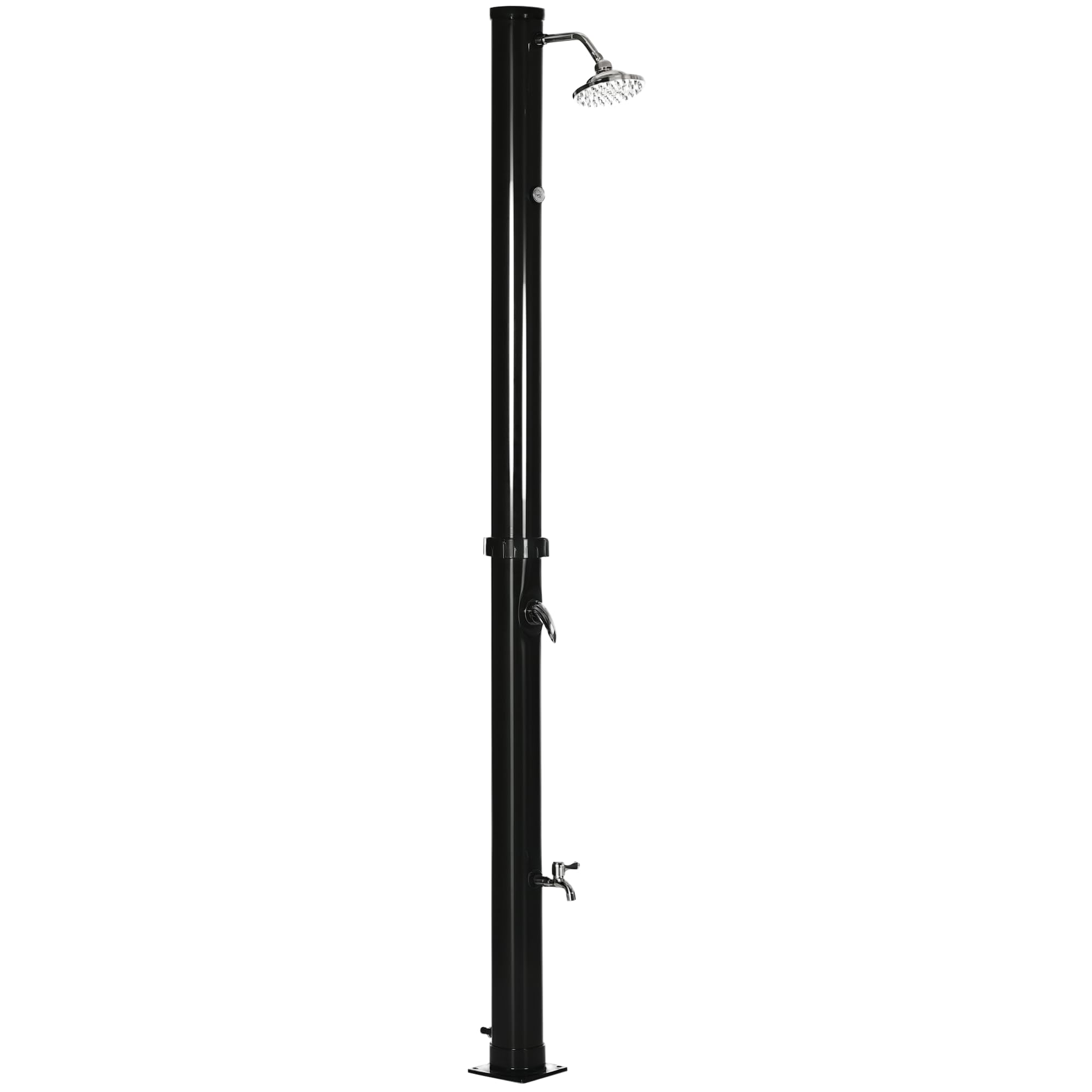 Outsunny Ducha Solar de Jardín 20L Ducha Exterior con Cabezal de Ducha Redondo Grifo Agua Caliente Máx. 60℃ y Ducha para Pies para Piscina Patio Playa 15,5x15,5x222 cm Negro