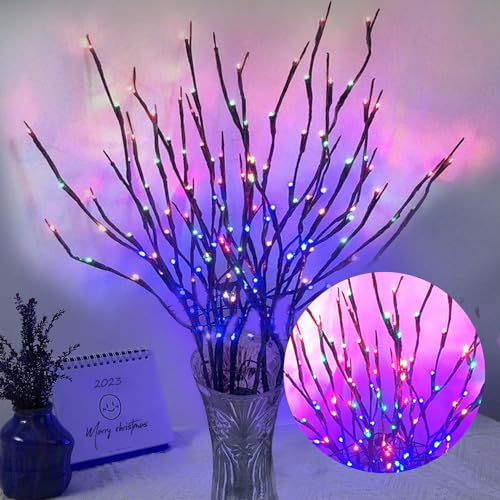 Image of DK177 2 Pack Led Branch Light Battery Operated Lighted Branch Vase Filler Willow Tree Artificial Little Twig Power Brown 30 Inch 20 LED for Indoor Romantic, Multicolor Light
