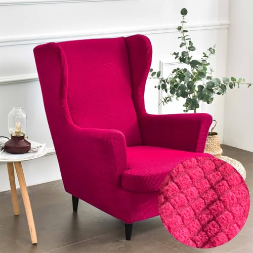 Highdi Wingback - 2 fundas elásticas para sillas de ala, color sólido, jacquard, grueso, protector de muebles para sillón, sillas, sala de estar, dormitorio, hotel (rojo)