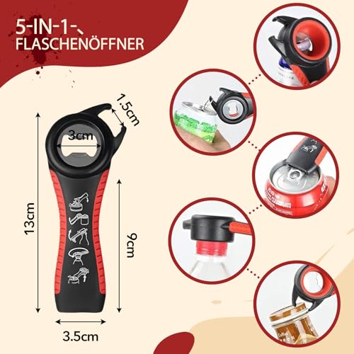 2 Stück Flaschenöffner, Dosenöffner mit Verschluss, 5-in-1 Deckelöffner Schraubgläser 4-in-1Glasöffner Schraubdeckelöffner, Drehverschlussöffner Hilfe Schwache Hände Arthritis