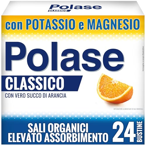 Polase Classico, Magnesio e Potassio,Integratore Alimentare, contro Stanchezza e Fatica Fisica, Caldo, Sali Minerali Organici, Gusto Arancia, 24 Bustine