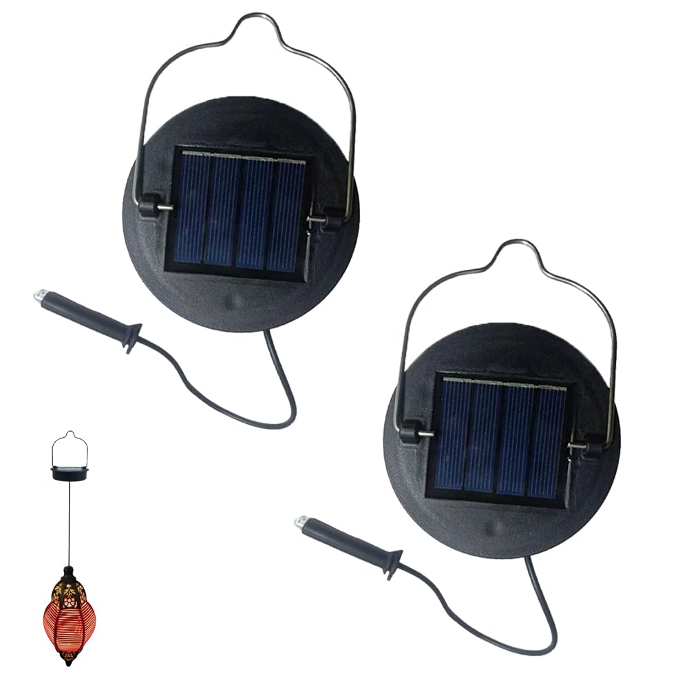 400mah Solar Light Replacement Top Parts Kit, Solar Outdoor Light, Easy Install, Outdoor Lantern Lights for Garden Lanterns, Watering Can Decor (Black 2pcs)