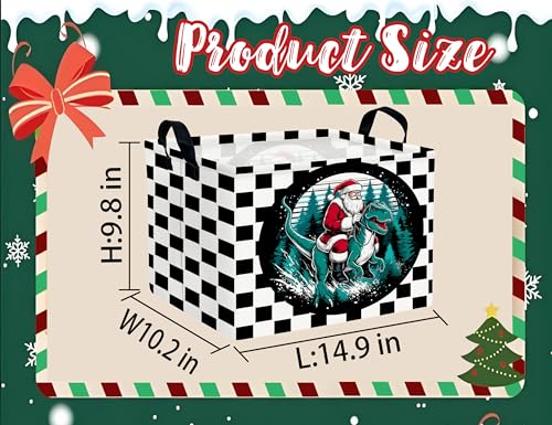 Image of Large Christmas Gifts Empty Baskets Kids Collapsible Holiday Storage Bin with Handle (Dinosaur Santa Claus)