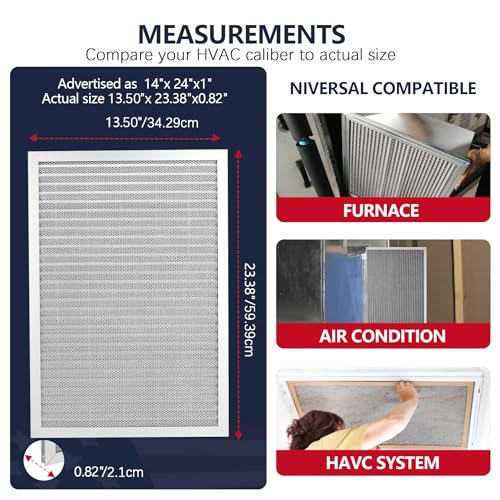 Image of 14x24x1 Lifetime Electrostatic Air Filter, MERV 8 Washable Aluminum AC /HVAC Furnace Filter, Reusable Permanent Air Filter, Easy to Clean, Healthier Home /Office (Actual Size:13.50x23.38x0.82)