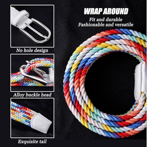 Womens Belt - Mixed Color Elastic Woven Golf Casual Braided Stretch Belt, Canvas Elastic Belts for Jeans, 3Cm, Colorful,Mixed Color,125CM/49.2''3