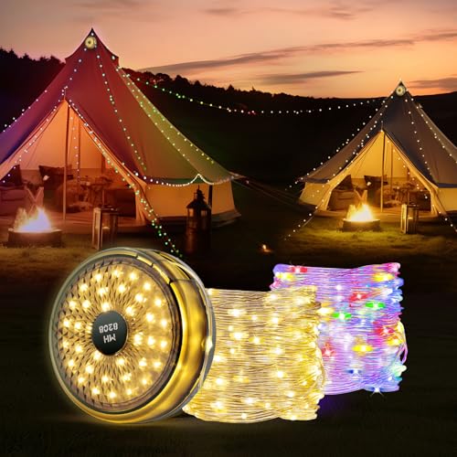 Mcbazel Luci da Campeggio per Natale, Lampada Esterna Ricaricabile USB 12M, Luci LED Impermeabili IP67 per Esterni/Interni/Campeggio, Ideale per Decorazioni Natalizie