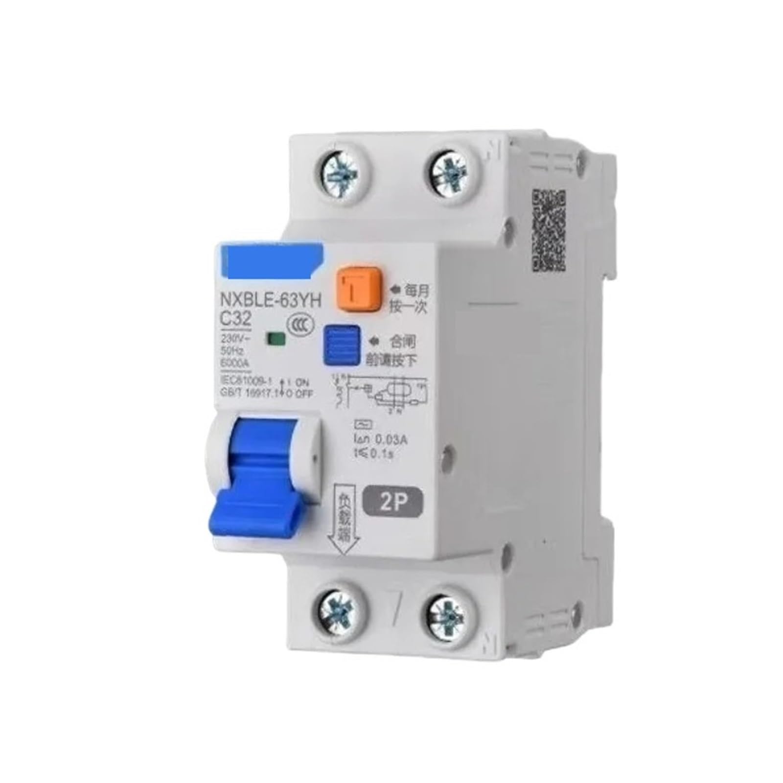 Wyłącznik różnicowy NXBLE-63YH 10 mA, 30 mA, 50 mA, 100 mA, 300 mA, 16 A, jednobiegunowy lub dwubiegunowy, 230 V (10 mAh, 1P N, 10A)