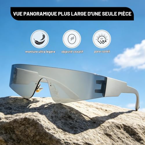 Zoonvii 2pcs Lunettes de Soleil Futuristes, Fête Lunettes Lunette, Lunettes d'Halloween, Jeu de Rôle-Noir/Argent – vue 4