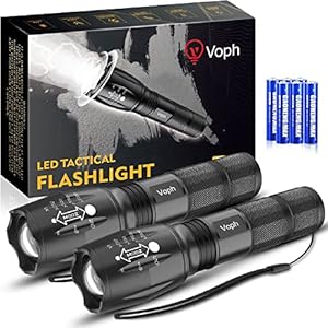 Flashlight 2 Pack, 5 Modes 2000 Lumen Tactical LED Flash Light, High Lumens Bright Waterproof Flashlights, Focus Zoomable Flash Lights for Camping, Gifts for Birthday for Men Women Adult