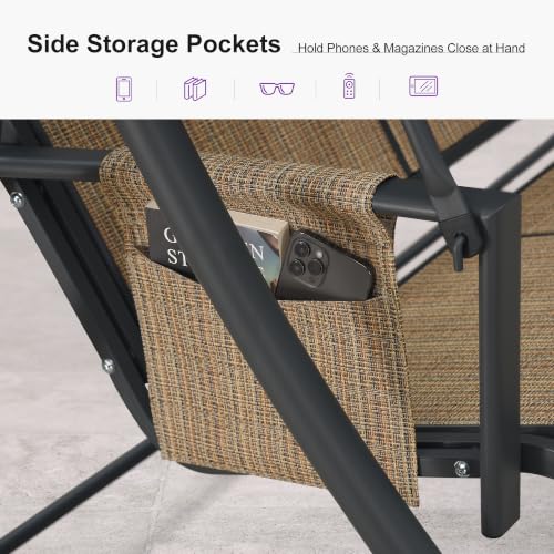 Image of PURPLE LEAF 3-Seat Outdoor Porch Swing with Adjustable Canopy, Heavy Duty Aluminum Frame Patio Swing Chair for Adults, Ideal for Backyard Patio Poolside, Camel