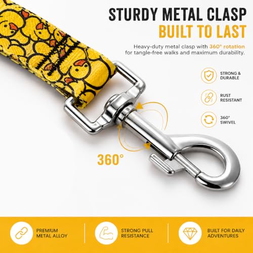 Image of Wooflix Heavy Duty Nylon Dog Leash | Anti Slip Padded Handle Long Dog Leash | Highly Reflective Leash for Dogs | Dog Rope for Medium & Large Dogs | Dog Training Leash | (Yellow Duck, 10 Feet Long)