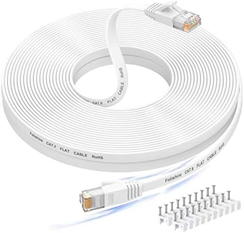 Cat 6 Ethernet Cable High Speed with Network Patch Cords, LAN Cable Clips&Rj45 Connector for Router Modem Faster Than Cat 5e/Cat 5-White (75FT)